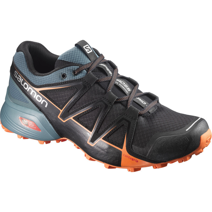 Salomon Singapore Mens Trail Running Shoes - SPEEDCROSS VARIO 2 Black/Orange | 98261-LKTY